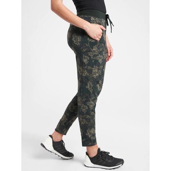 Athleta Women's sz 4 Trekkie North Printed Joggers Mid Rise Olive Green Floral - Picture 2 of 11